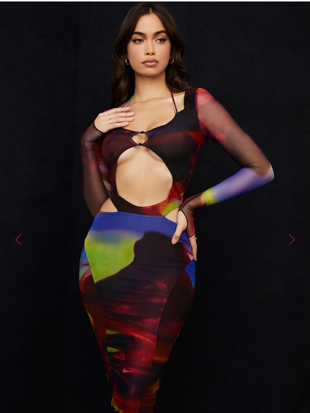 House Of Cb Marina Midi Mesh Bodycon Dress Cut Out $225